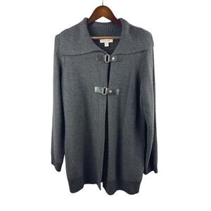 Women’s Ellen Tracy XL Dark Gray Cardigan w/ Black Leather Closures